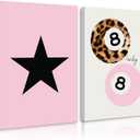 Coquette Aesthetic Wall Art Preppy Pink Canvas Wall Decor Trendy 8 Ball Leopard Poster Y2k Lucky Girl Wall Art Prints Girly Room Wall Art Retro Star Picture for Dorm Bedroom 16x24x2 Inch Ready to Hang