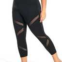 MEJING Plus Size Capri Leggings for Women with Pockets, Butt Lifting Yoga Pants Tummy Control, 2XL Workout Leggings Black