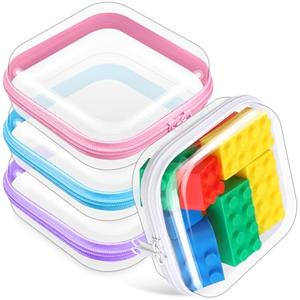 Hoolerry 4 Pcs Hard Clear Zipper Case Makeup Bags Plastic Zipper Pouch Transparent Storage Box Containers for Cosmetics, Snacks, Building Blocks, Puzzles(Clear,5 x 5 x 2 in,Multicolor)