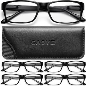 Gaoye Reading Glasses Blue Light Blocking, Readers for Women Men Anti Glare Filter Lightweight Spring Hinge Eyeglasses (5pack Light Black with Case, 1.25)