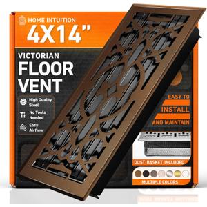 4X14 Floor Vent Cover Floor Register with Mesh Cover Trap, Heat and Air, Walkable Metal Floor Vent for HVAC Duct, Victorian, Oiled Bronze
