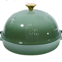 Bread Oven Cast Iron Bread Dutch Oven with Cloche Lid for Bread Baking Green Enameled Cast Iron Bread Oven with Dome Lid for Sourdough, 9.8 Inches (Green)