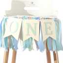 Blue and Green 1st Birthday Banner - Highchair Banner 1st Birthday Boy, Greenery Party Decorations, First Birthday Decorations for Kids, Baby Birthday Party Photo Props(Blue and Green Banner)