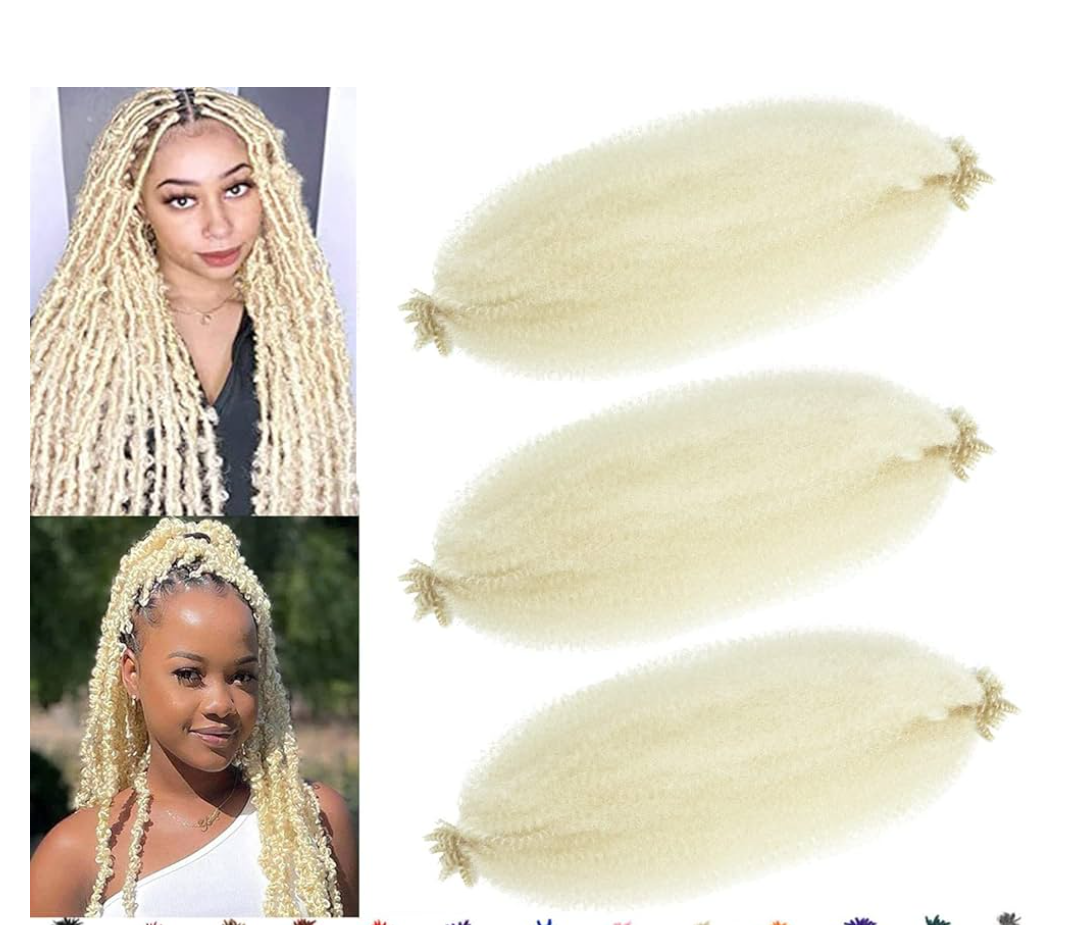 Afro Spring Twist Braiding Hair 16 Inch 3 Packs Pre Separated Springy Curly Twist Hair Marley Hair for Faux Locs Crochet Hair Pre Fluffed Spring Twist Hair Extensions (#613, 16INCH/40CM) Pack of 3