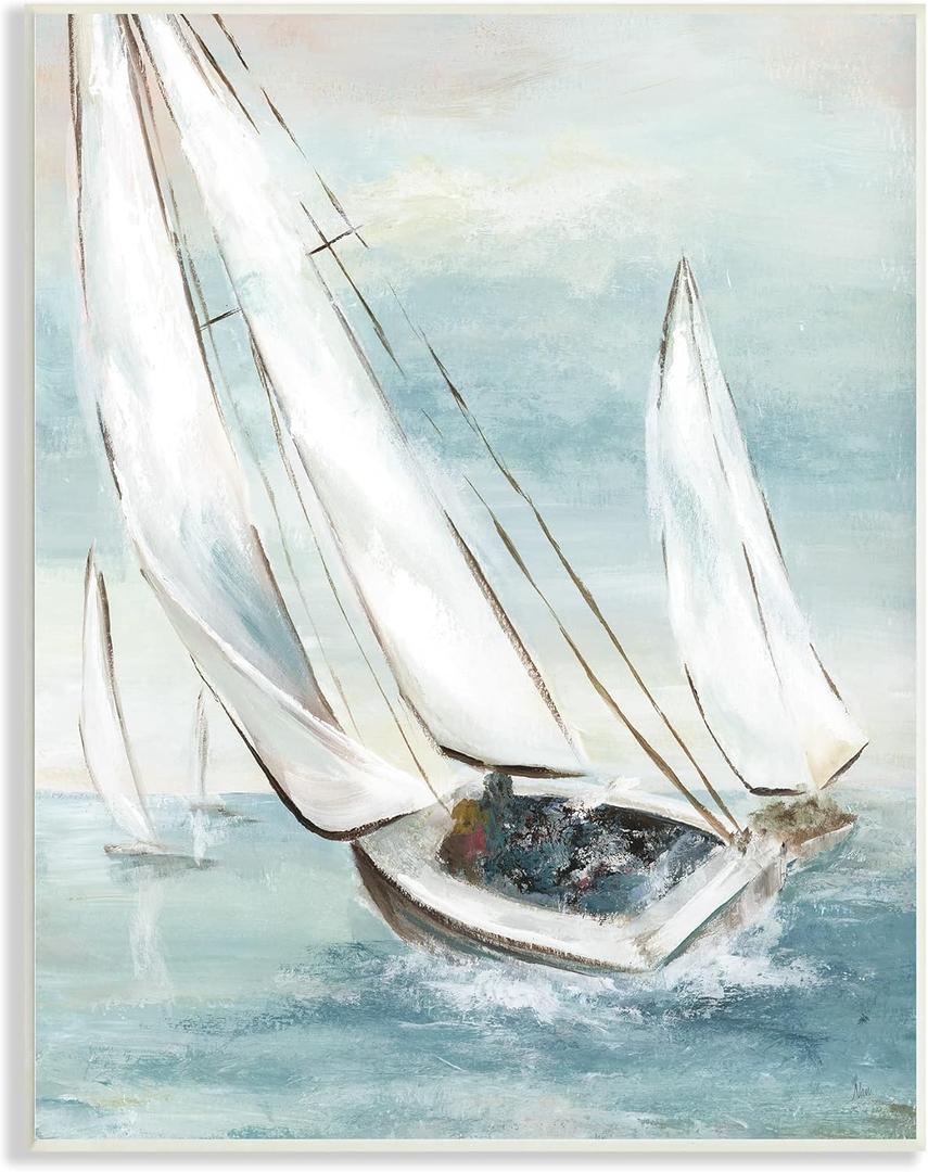 Stupell Industries Sailboat Watercraft Sailing Water Splashing Ocean Waves,Design by Nan, 13 x 19, Blue (13L" x 0.5W")