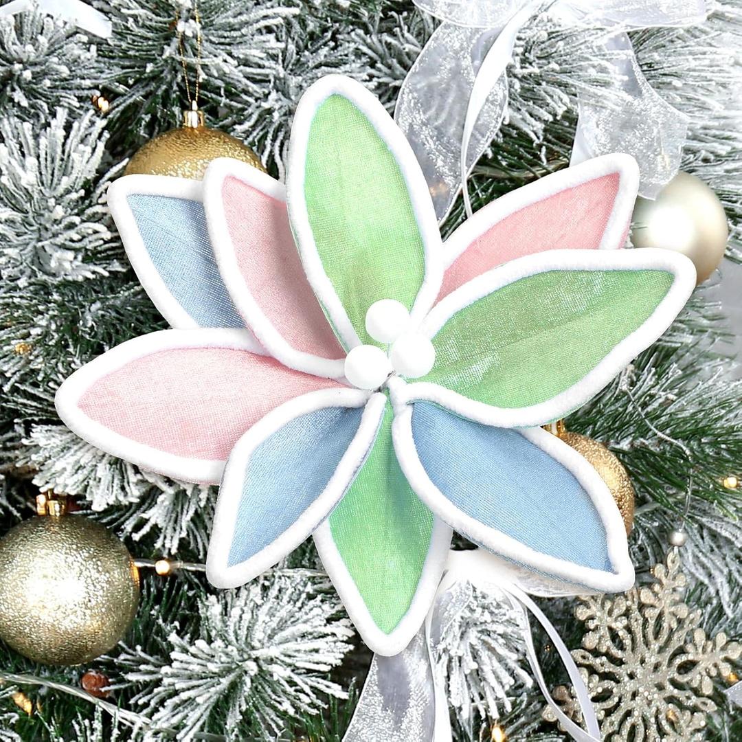 Soulchen 12 Pcs 12'' Pastel Christmas Decor Candyland Christmas Poinsettia Tree Decorations Candy Artificial Flowers Colorful Candy Xmas Ornaments for Xmas Decor Party Favors Supplies