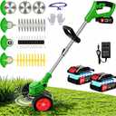 21V Electric Weed Wacker Cordless Weed Eater Battery Powered String Trimmer Battery Operated,3 in 1 Grass Trimmer/Brush Cutter/Lawn Edger, Metal Blades,Wheels, Stringless Weed Trimmer for Garden Yard