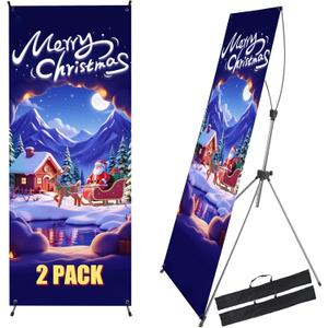 2 Pack X Frame Banner Stand Fits Banner Adjustable Size Width 35" and Height 71" to 78" with Portable Travel Bag, Customize Stand for Tradeshow, Market, Store, Display, Event, Birthday & Party