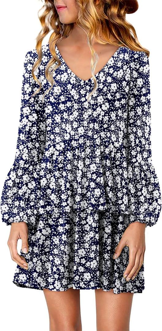 storeofbaby Girls Long Sleeve Dress Casual V Neck Loose Fit Flowy Swing Dresses 10-11 Years, Blue White