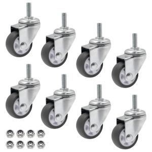 Luomorgo 8 Pcs 1.5" Caster Wheels Swivel Stem Casters for Small Tiny Shopping Cart Trolley Wheel, No Noise TPE M8 x 20mm Threaded Stem Caster, 352lb/160kg Load Capacity (Without wrench)