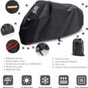 XYZCTEM Motorcycle Cover -Waterproof Outdoor Storage Bag, Made of Oxford Material, Fits up to 116" Harley Davison and All Motors (Black& Lockholes& Professional Windproof Strap)