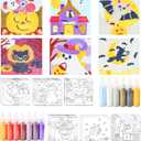 MLOLM 24 Sets Halloween Sand Art Kit, DIY Painting Craft,Pumpkin Ghost Haunted House Witch Cat Bat Sand Painting with Colored Art Sand, Creative Halloween Theme Party Activity