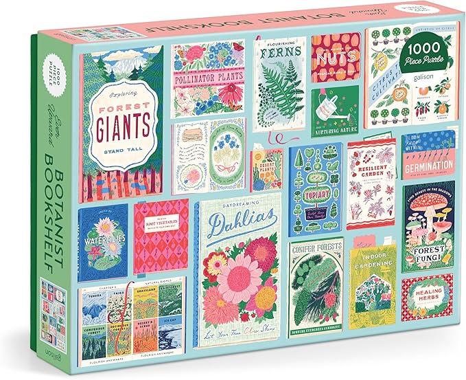 Galison Ever Upward Botanist Bookshelf – 1000 Piece Jigsaw Puzzle Featuring Beautiful Artwork of A Floral Planting Themed Books in A Collage