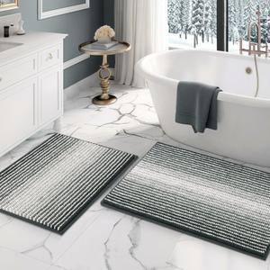 BSICPRO Bathroom Rugs and Mats Sets, 2 Piece Thick Absorbent Chenille Non Slip, Soft Shaggy Bath Room Floor Mats for Bathroom, Machine Washable (Blue Grey, 20" x 32" Plus 16" x 24")