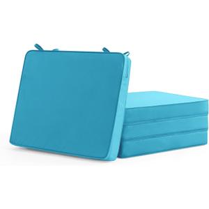 Summsun Outdoor Chair Cushions Set of 4: Waterproof & Fade Resistant Seat Cushion for Patio Furniture - 19 x 19 x 2 Inch Chair Pads with Ties and Hidden Zipper - Patio Chair Cushion Replacement, Teal