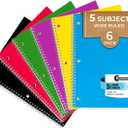5 Subject Notebook Wide Ruled, 6 Pack, 300 Pages (150 Sheets), 8 x 10-1/2", 5 Subject Spiral Notebook with Dividers, Thick Paper Fights Ink Bleed, 3 Hole Punched, Spiral Notebooks for School