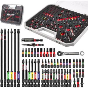Geinxurn 58Pcs Screwdriver Set Include 54Pcs Impact Screwdriver Bits Set, Mini Wrench, Step Drill, 1/4Socket Adapter and Impact Bit Extension with Tool Box for Home Repairs DIY