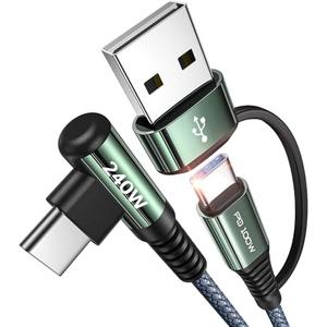 AINOPE 10 FT USB C Cable Fast Charging 240W Long USB C Cable 10 FT Fast Charging C Type Charger USB Cable, Right Angle USB to C Fit iPhone 17 16 15 Pro MacBook Max iPad Samsung 25 10FT Grey