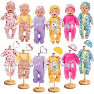 6 Sets 14-16 Inch Baby Doll Clothes, New Born Doll Outfits with Rompers & Accessories for 16-inch Soft Body Dolls ( No Doll)