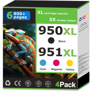 950XL 951XL Ink Cartridges Compatible for HP 950 951 Ink Cartridges Combo Pack Work with HP Printer OfficeJet Pro 8600 8610 8620 8100 8630 8625 Printer 950 Black 951 Color Cyan Magenta Yellow(4 Pack)