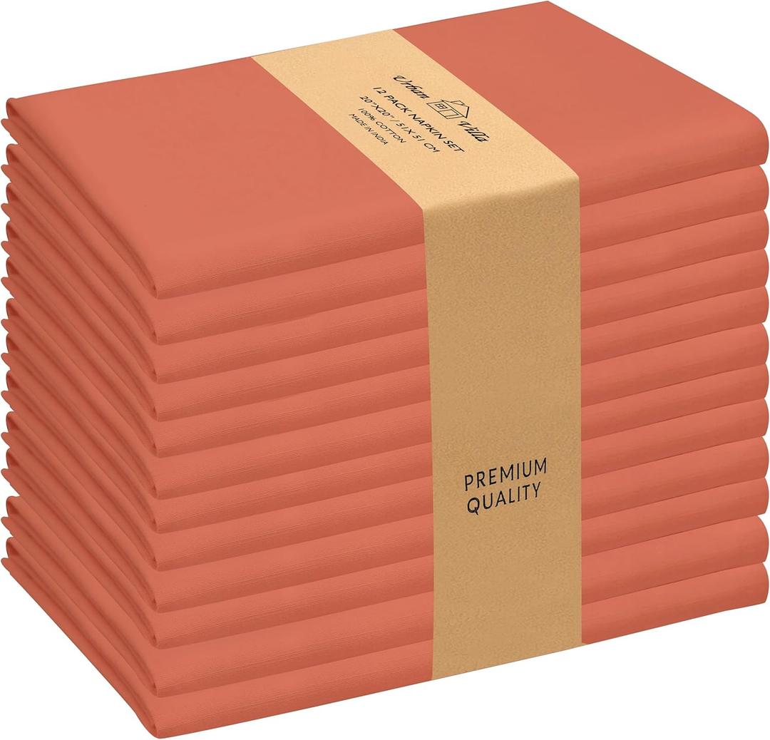 Urban Villa Cloth Napkins Set of 12 20x20 Inches 100% Cotton Napkins Cloth Washable Durable Reusable Absorbent Table Dinner Napkins Cloth for Thanksgiving Hotel Lunch Restaurant Parties  Rust Slub