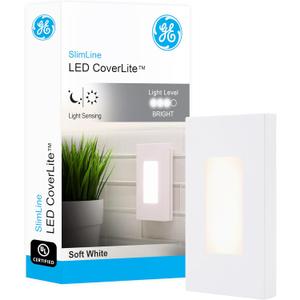 GE SlimLine CoverLite LED Night Light, Plug-in, Dusk to Dawn, Modern Outlet Cover, UL Certified, Ideal for Bedroom, Nursery, Bathroom, Hallway, 10215 (White Rectangle)