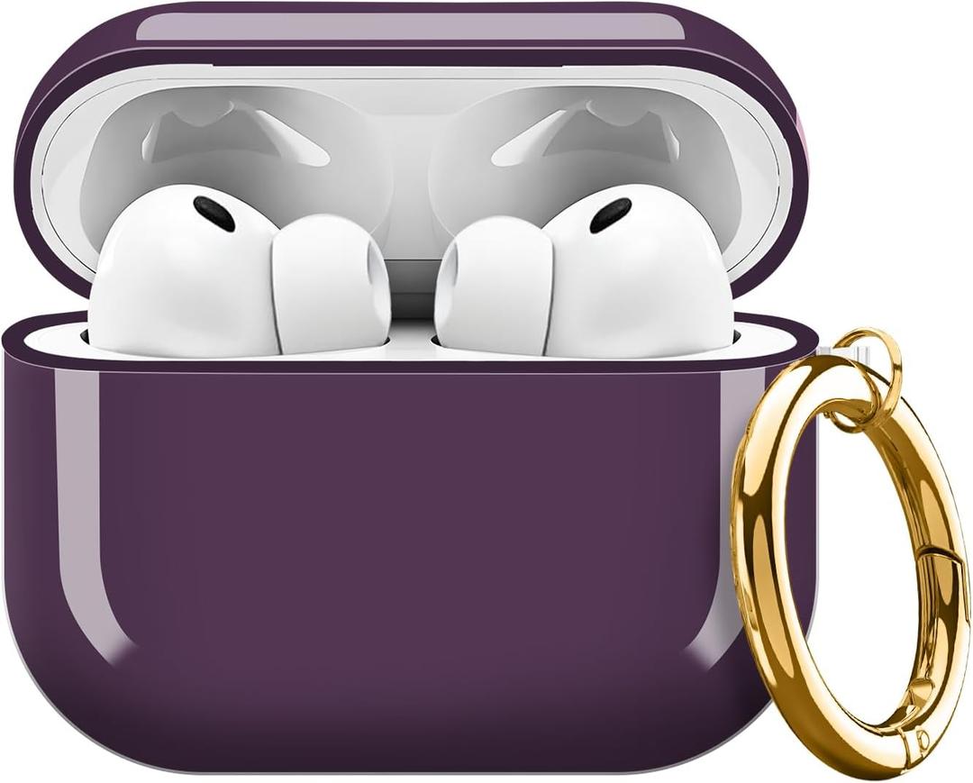 AirPod Pro 3 (2025) Case Cover for Women, Cute Shockproof Protective Case with Gold Round Buckle, Anti-Drop Design Compatible with Apple AirPods Pro 3rd Generation (USB-C Cable) Purple