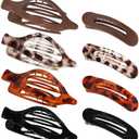 Obeoby 8 PCS Flat Hair Clips for Women, 2 Styles French Flat Claw Clips Hair Accessories Large Medium Barrettes (Tortoiseshell Coffee Black)