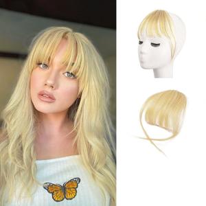 BARSDAR Real Human Hair Clip in Bangs - Human Hair Clip in Bangs for Women - Light Blonde Wispy Bangs Extensions Fringe with Temples Dyeable Real Hair Bangs Hairpieces - Bleach Blonde