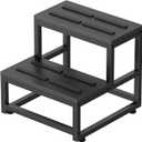 LIANTRAL 2 Step Stool for Adults Kids, Heavy Duty Sturdy Steel Frame with Wooden Steps, Bedside Foot Stool with 500lbs Load Capacity, Non-Slip Step Stool for High Bed, Kitchen, RV Step - Black