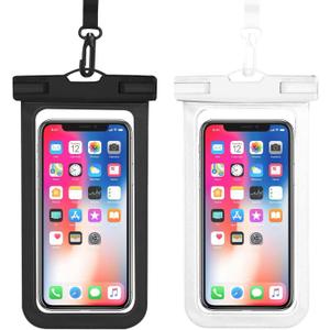 2 x Waterproof Phone Pouch, IPX8 Cell Phone Case for iPhone 15 14 13 Pro Max Plus Galaxy S22 S23 up to 7" Essential Dry Bag for Beach Cruise Ship, 2 Pack(Black+White)