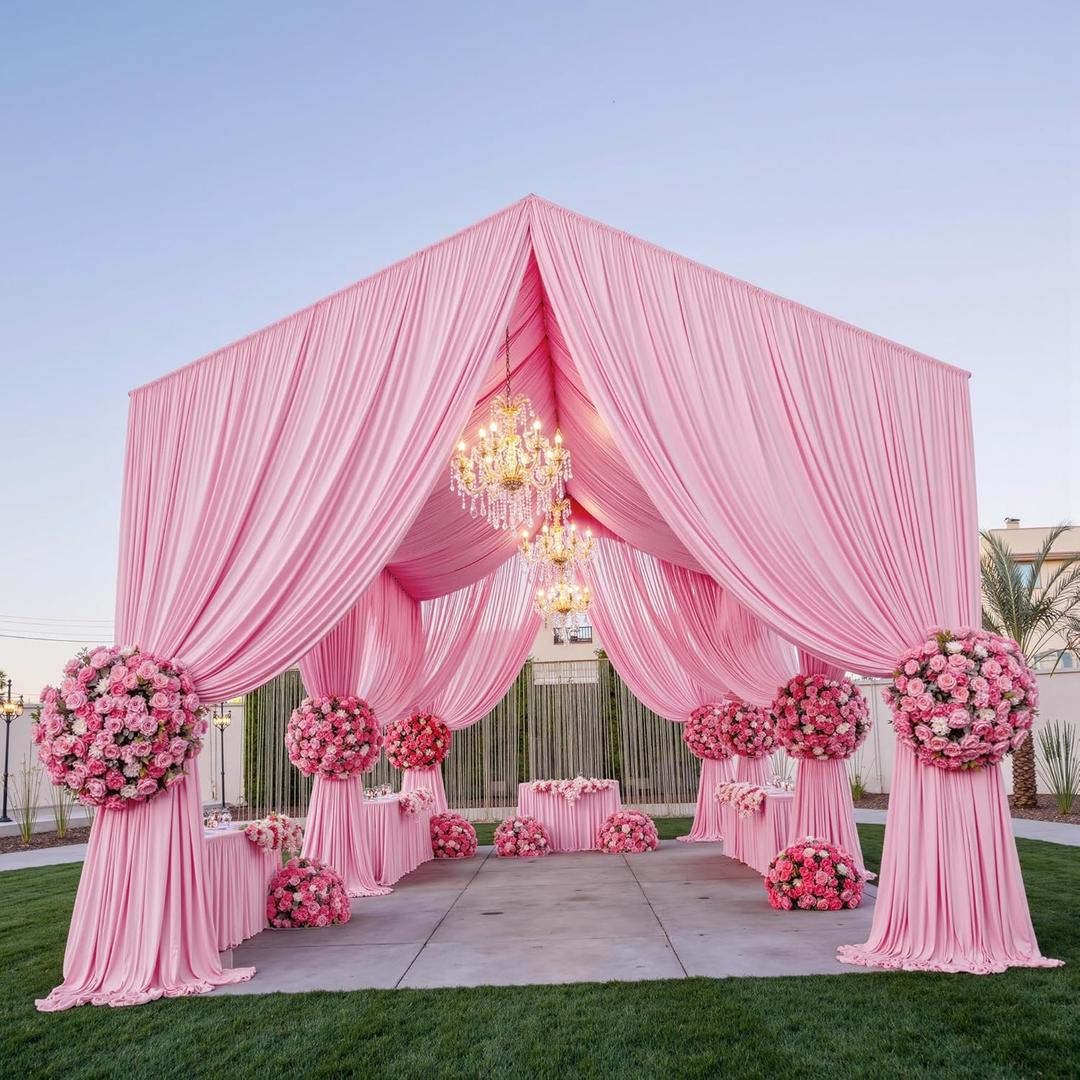 20ftx40ft Light Pink Ceiling Curtain for Wedding Parties  4 Panels Wrinkle-Free 40 FT Long Tent Draping Curtains for Wedding, Birthday & Theme Parties, 40ft Height with Rod Pocket