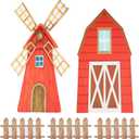 Honoson Large Farm Cardboard Cutouts Sets, Red Farm Party Decoration Farmhouse Backdrop Stand, Yard Signs for Baby Shower Birthday Rustic Party Supplies Photo Props(Barn Windmill)
