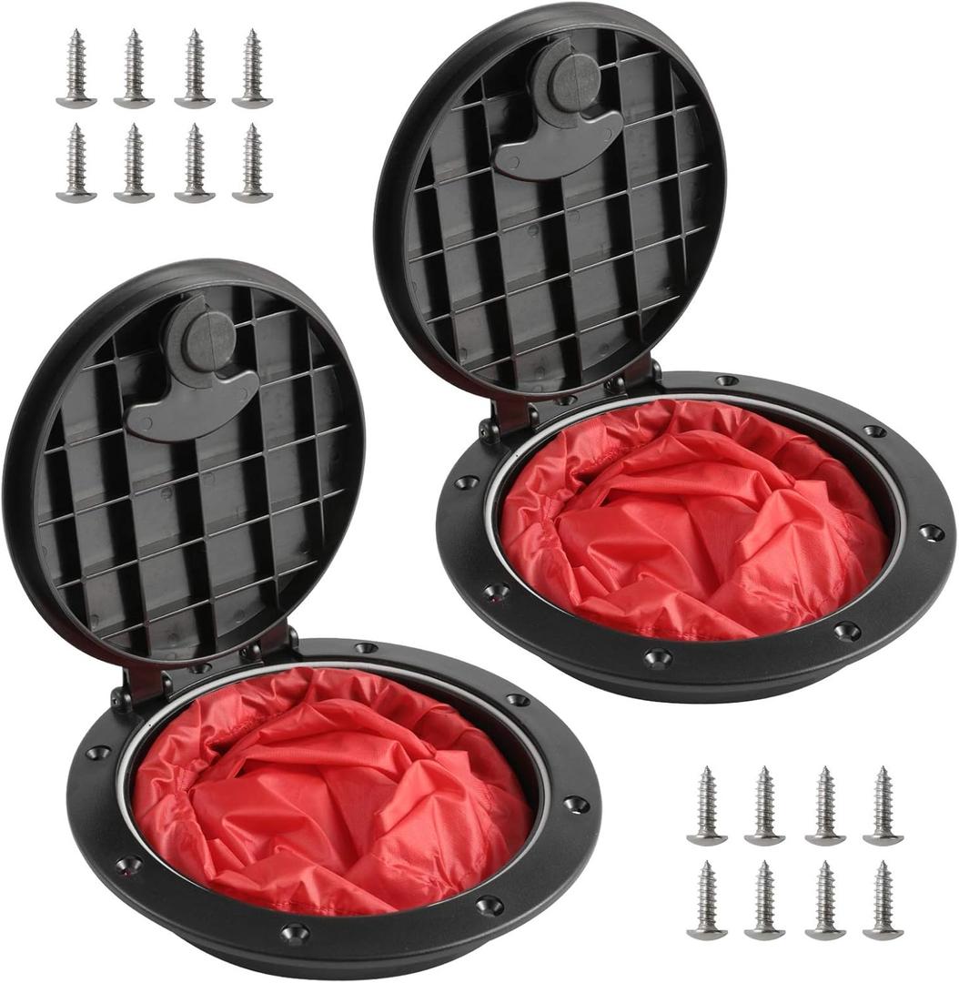 2 PCS 6'' Black Deck Plate Kit Deck Hatch with Storage Bag for Fishing Kayak Boating