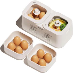 Rapid Electric Egg Cooker for Hard Boiled Eggs, 16 Eggs Capacity Egg Boiler with Timer(0.5-9.5H), Auto Shut-Off/2 Tiers, Egg Steamer for Soft/Hard/Poached Boiled Eggs