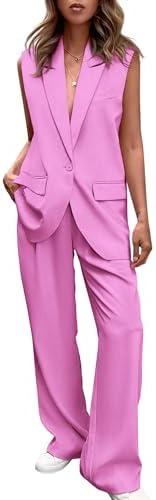 PRETTYGARDEN Women's 2 Piece Outfits Sleeveless Suit Vest and Wide Leg Pants Business Casual Blazer Sets S