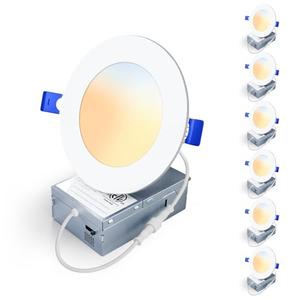 Veriligt 6 Pack 4 Inch 5CCT LED Recessed Light, Silm Canless Recessed Lighting, Dimmable, Damp Rated, 2700K-5000K Selectable, Wafer Ceiling Downlight with Junction Box, 750LM, 9W 120V, ETL&FCC