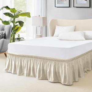 FreshCulture Twin Bed Skirt, Elastic Wrap Around Bed Skirt Twin Size, Bed Skirts for Adjustable Bed, Easy Fit with 15 Inch Drop Length, Hotel Quality Dust Ruffle for Twin Bed (Cream)