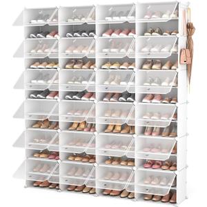 ROJASOP Shoe Storage Cabinet, 12-Tier Shoe Organizer 96 Pairs Extra Large Plastic Shoe Rack with Covers Portable Shoe Rack Organizer with Doors Big Shoe Rack for Closet Entryway Bedroom (White)