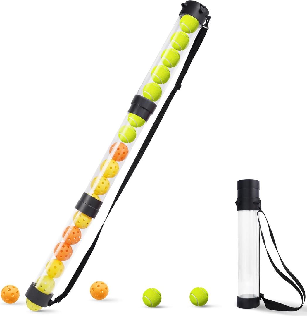 17 Balls Collapsible Pickleball Ball Retriever, Tennis Ball Retriever, Pickleball Pickup Tube with Shoulder Strap, Lightweight & Durable Ball Retriever for Easy Pickup, Collection, Carry, Storage