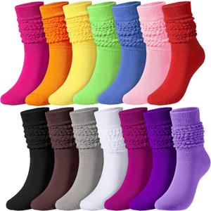 13 Pairs Scrunch Socks for Women Colorful Slouchy Neon 80s Style Extra Long Soft Elastic Boot Socks, Size 9-11 (Multicolor)