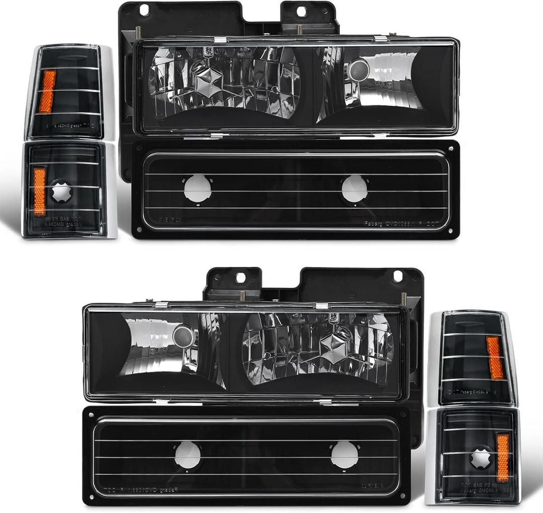 AXLAHA for 1994-1998 GMC Sierra/Yukon Headlights Assembly Pair | for 1994-1998 GMC Sierra / GMC Yukon /C/K 1500/2500/3500. OE 15602613/15602614, Halogen, W/O bulbs, Waterproof (Parts Only)