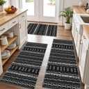 Kitchen Rugs Sets of 3 Kitchen Mats 3 Piece Set Kitchen Runner Rugs Non Skid Washable Boho Kitchen Rug Set Carpets for Laundry Room (Black)