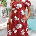 WIHOLL Dresses for Women 2026 Casual Summer V Neck Babydoll Dress Short Sleeve Fashion Beach Vacation Clothes (Red, M)