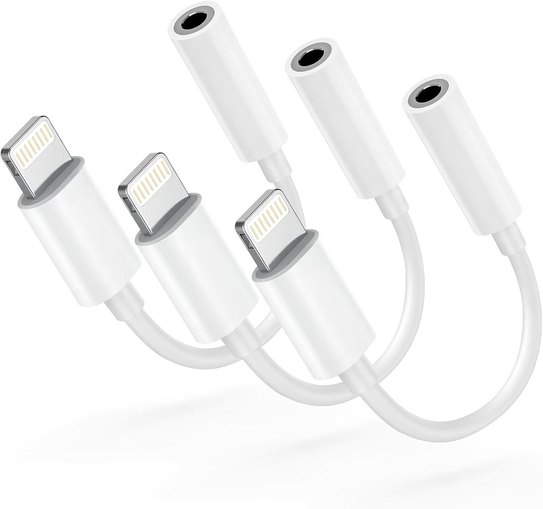 Apple MFi Certified Lightning to 3.5mm Headphone Jack Adapter -Premium Audio Quality & DAC Chip for Music Listening Car, Gym, Home Office, Compatible with iPhone 14/13/12/11/X/8/7 3Pack (White)