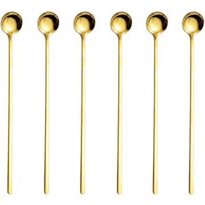 Gold 6PCS Stainless Steel Long Handle 9.45-Inch Iced Tea & Coffee Spoons