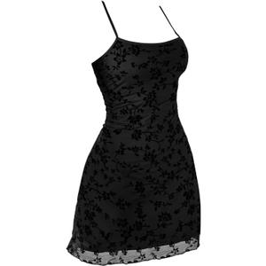 Verdusa Women's Mini Dress Floral Spaghetti Strap Mesh Short Dresses Going Out Sundress Y2k Gothic Clothes (Dark Black) Small