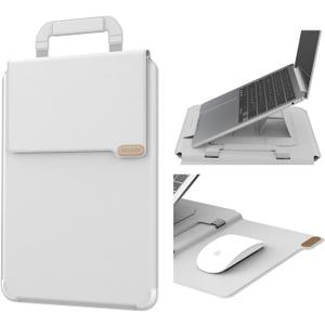 Nillkin Upgraded 12-14 Inch Laptop Sleeve Case for MacBook/Dell/HP/Lenovo/Asus, Unique Slim Travel Computer Bag with Adjustable Stand & Mouse Pad, Magnetic Handle, PU Leather, Gray