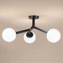 Semi Flush Mount Ceiling Light Fixture 3-Light Black Modern Gold Chandelier with Globe Milky Frosted Glass Shade E12 Sputnik Ceiling Light for Kitchen, Hallway Light Fixtures Ceiling