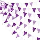32Ft Purple Party Decorations Purple Buffalo Plaid Checkered White Triangle Flag Gingham Pennant Banner Fabric Garland for Wedding Birthday Picnic BBQ Outdoor Lavender Mermaid Party Decor Supplies